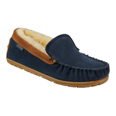L.L. Bean Men's Wicked Good Slippers in carbon navy & saddle, front view