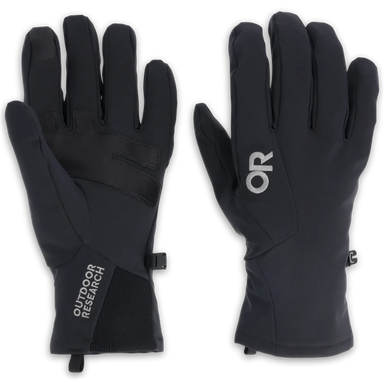Outdoor Research Men's Sureshot Softshell Gloves in solid black, pair view
