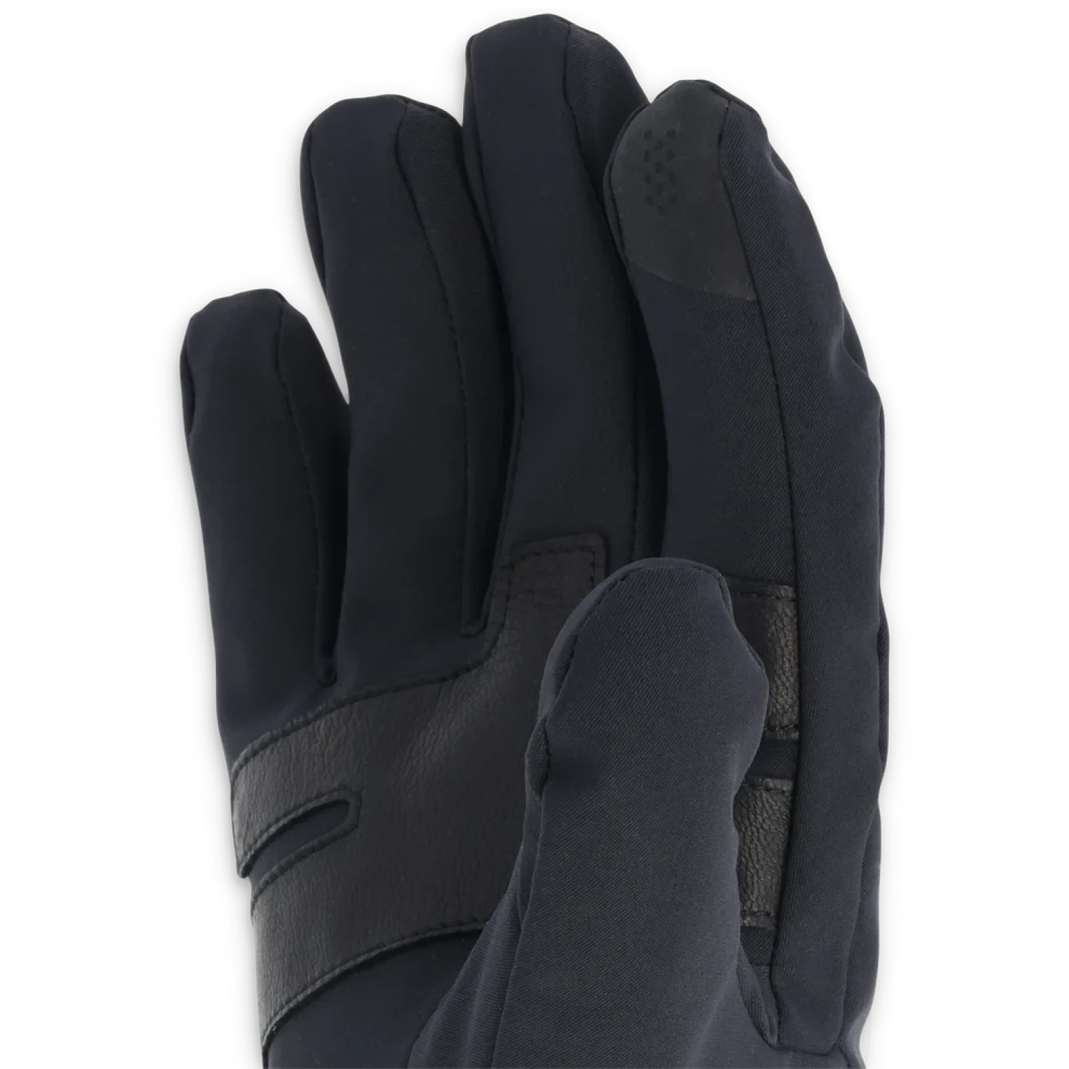 Outdoor Research Men's Sureshot Softshell Gloves in solid black, palm view