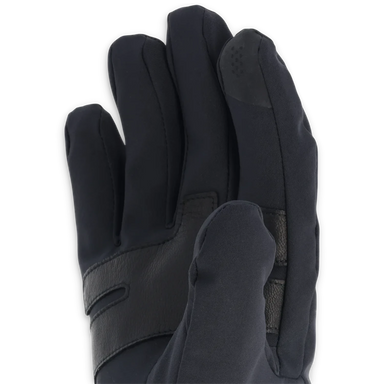 Outdoor Research Men's Sureshot Softshell Gloves in solid black, palm view