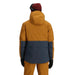 Outdoor Research Men's Snowcrew Down Jacket in Bronze and Naval Blue block coloring. Back View.