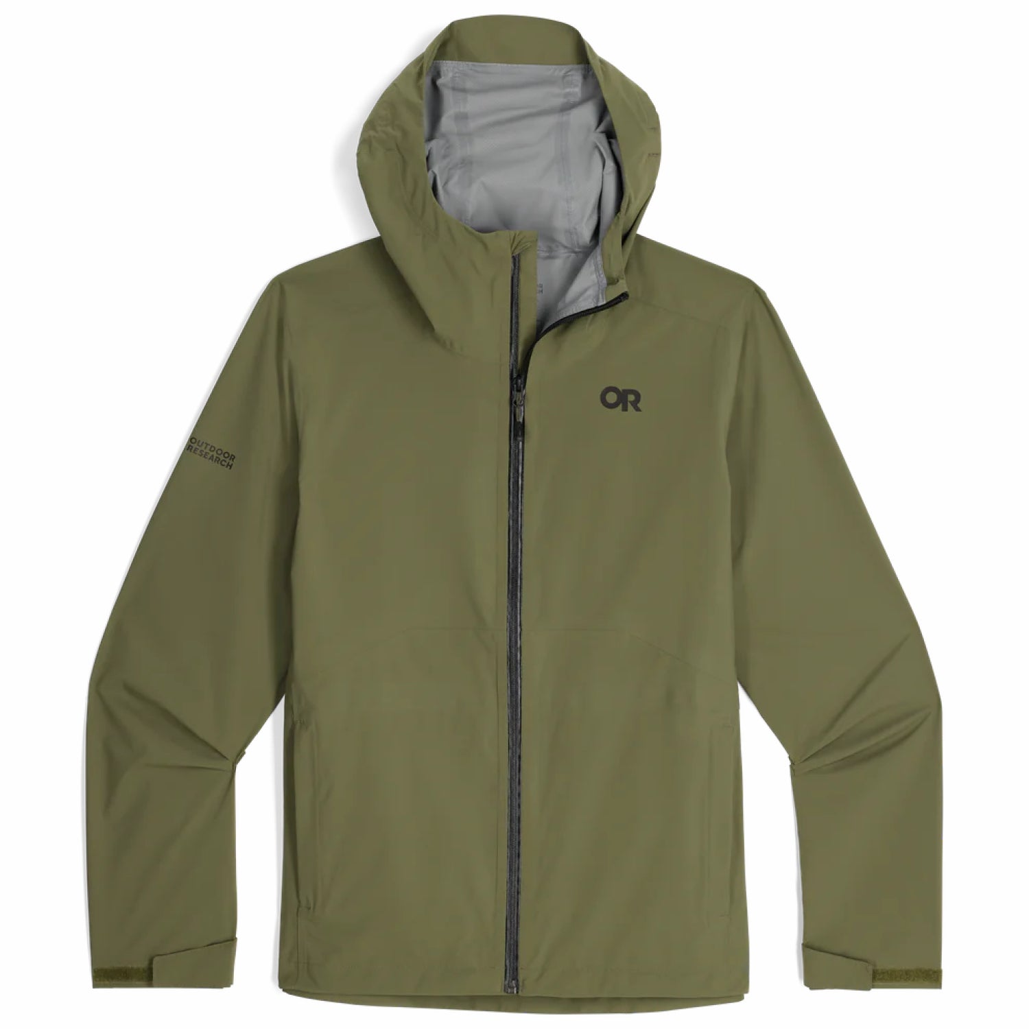 Outdoor Research® Men's Stratoburst Stretch Rain Jacket in ranger green flat front