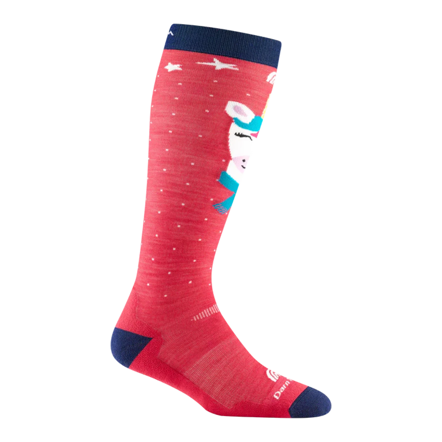 Darnt Tough Kid's Magic Mountain Over-the-Calf Midweight Ski & Snowboard Socks in raspberry, side view