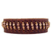 Bronwen brown leather cuff braclet with rows of smokey topaz beads flanked by smaller gold beads.