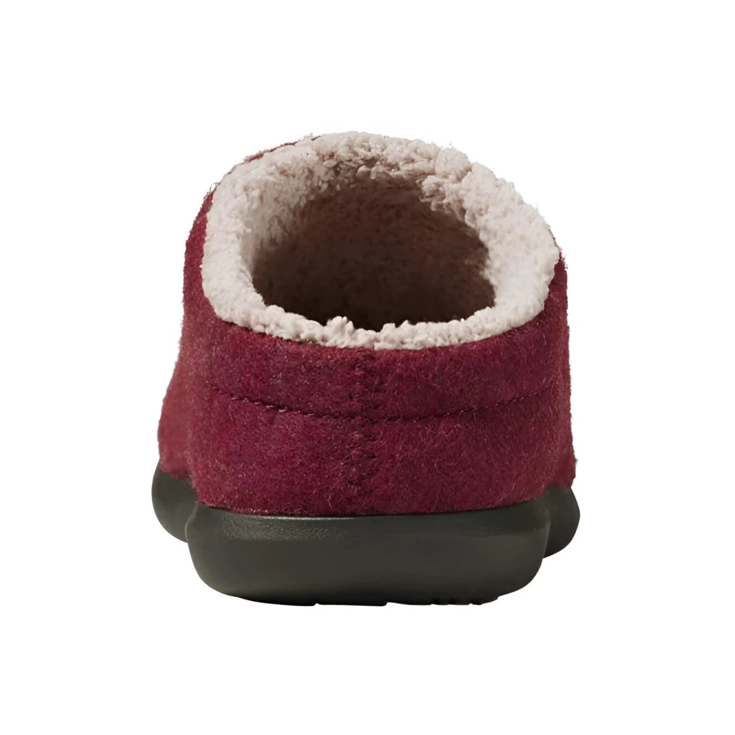 L.L. Bean Women's Daybreak Scuffs in deep red & squirrels, back view