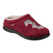 L.L. Bean Women's Daybreak Scuffs in deep red & squirrels, front view