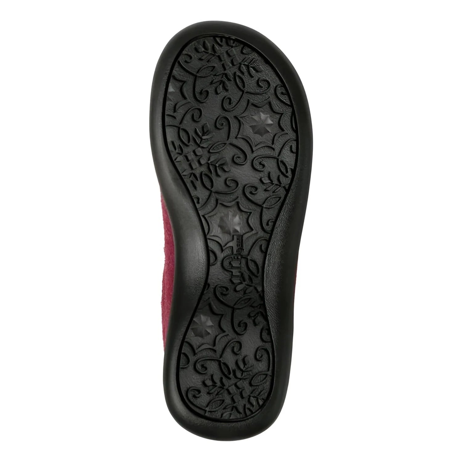 L.L. Bean Women's Daybreak Scuffs in deep red & squirrels, sole view