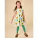 Tea Collection Girl's Puff Sleeve Empire Dress in painted sunflowers, model front view