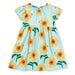 Tea Collection Girl's Puff Sleeve Empire Dress in painted sunflowers, flat front view