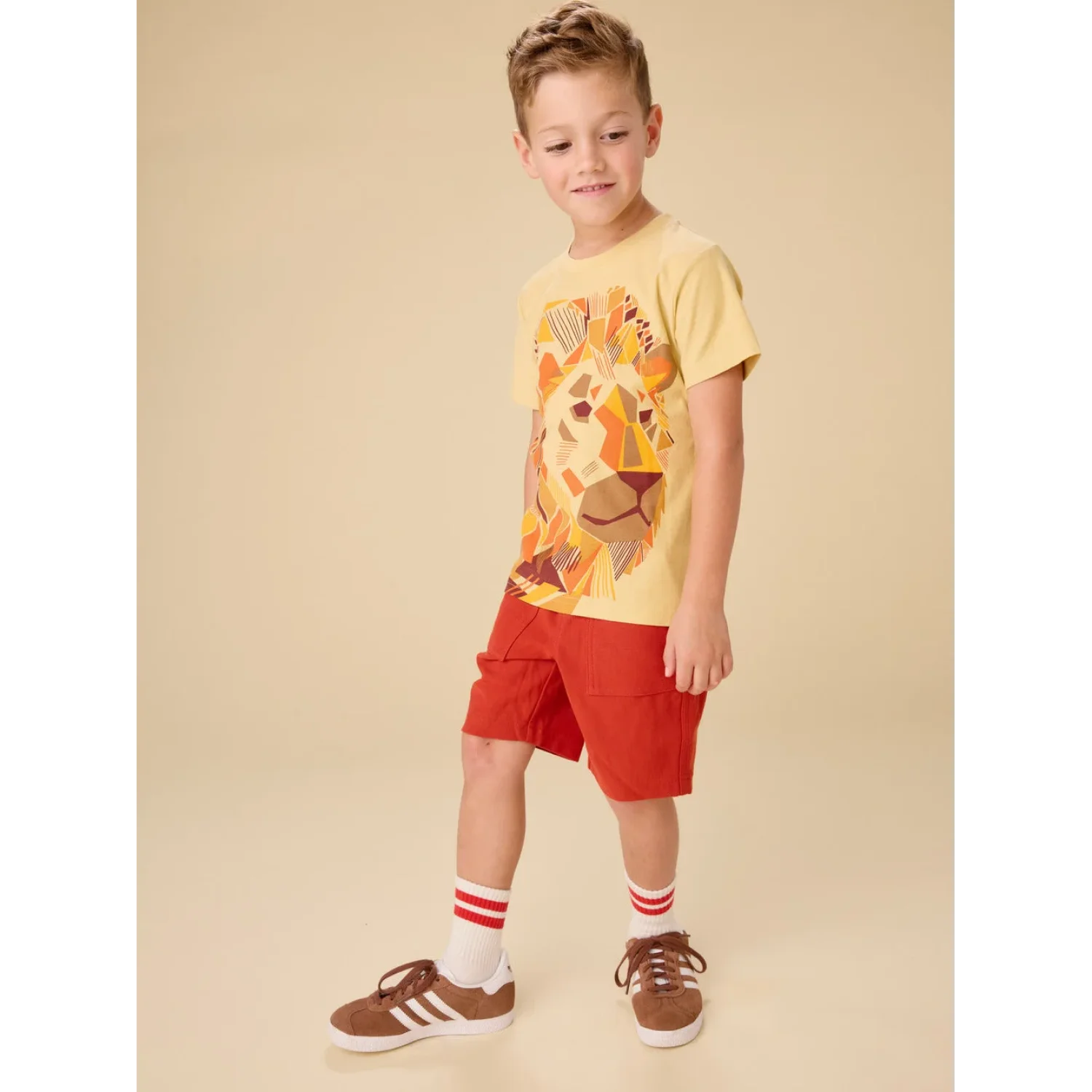 Tea Collection Boy's Roar of Granada Graphic Tee in raffia, front model view