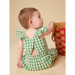 Tea Collection Baby Flutter Button Back Romper in garden party check, model back view