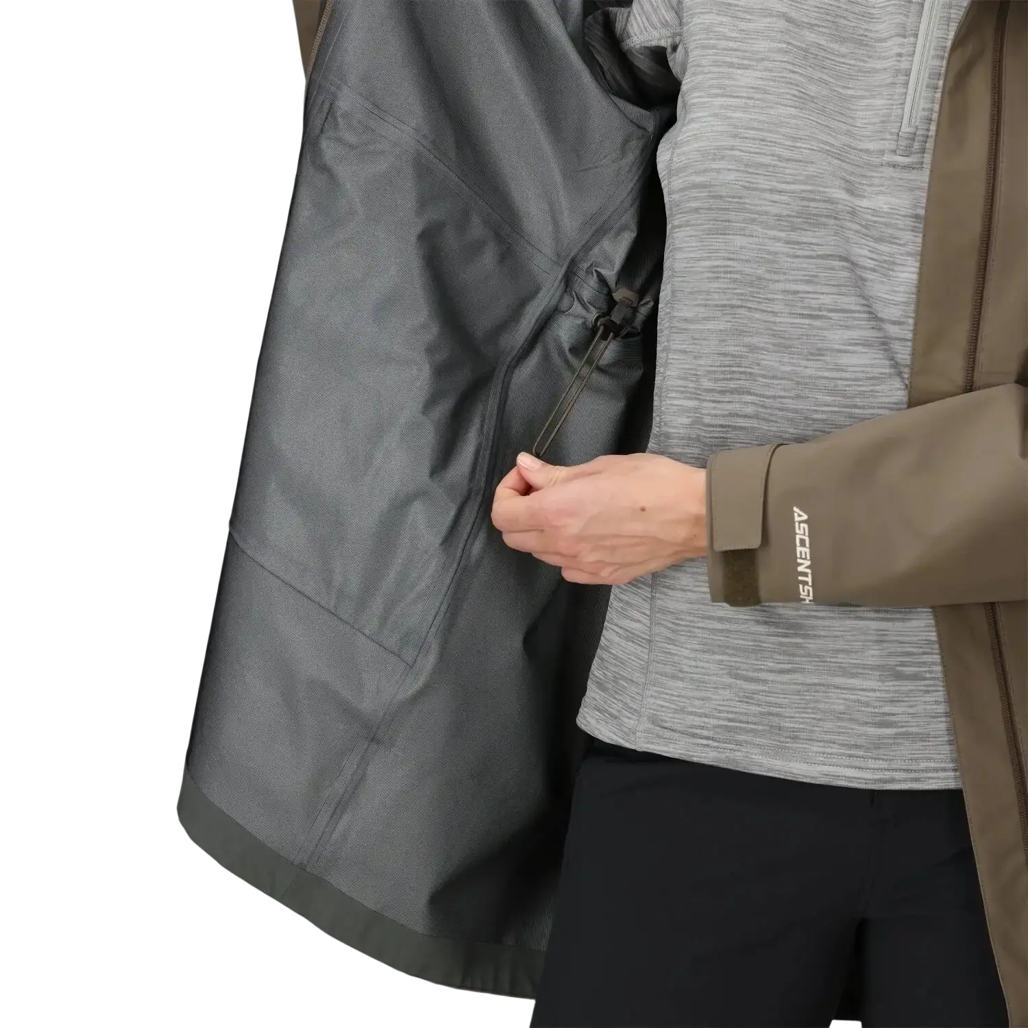 Outdoor Research Women's Aspire 3L Trench in skyline, on model inner cinch view