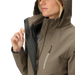 Outdoor Research Women's Aspire 3L Trench in skyline, on model hood adjustment view
