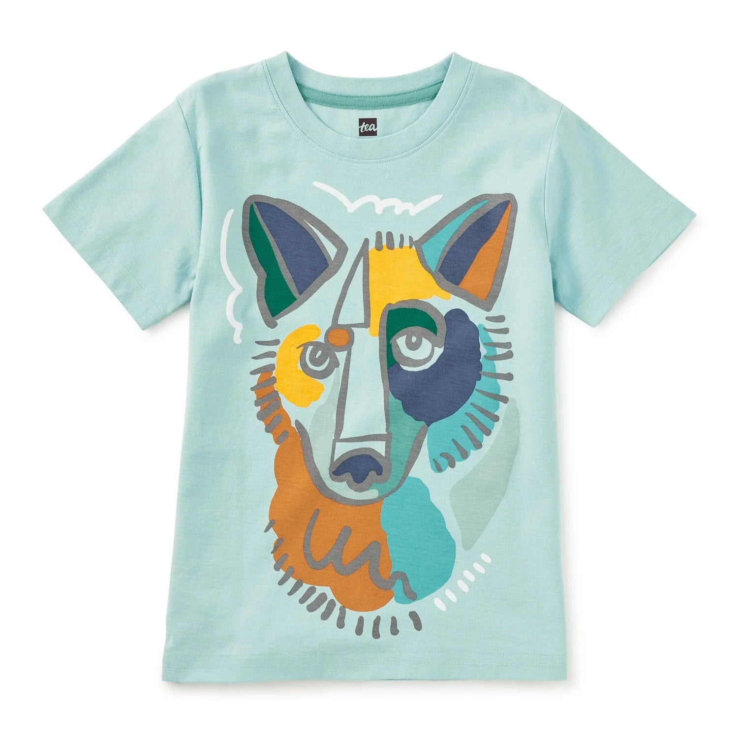 Tea Collection Boy's Picasso Wolf Graphic Tee in canal blue, front view