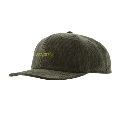 Patagonia Corduroy Cap in text logo & old growth green, front view