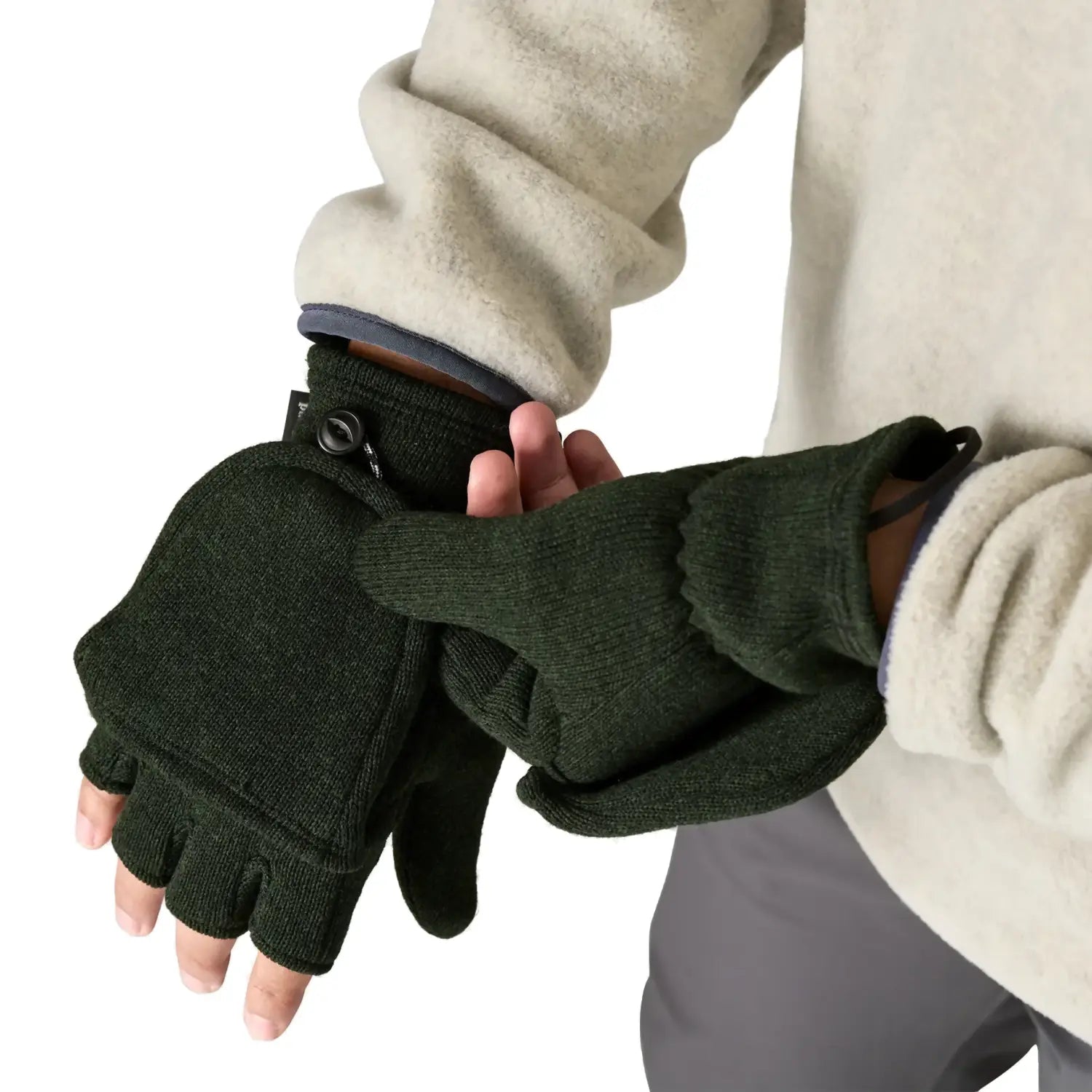 Patagonia Better Sweater™ Fleece Gloves in old growth green, on model view