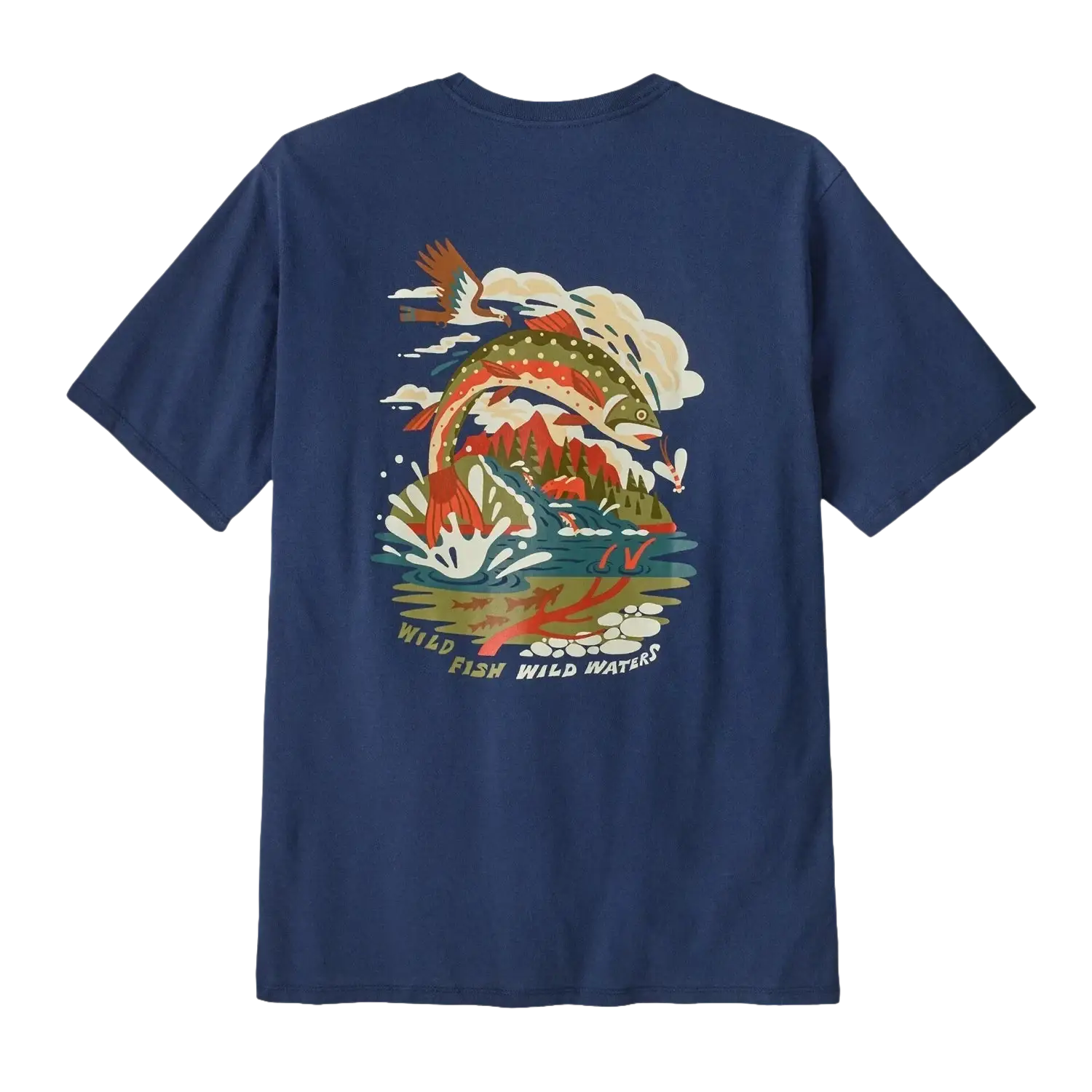 Patagonia Men's Take a Stand Responsibili-Tee® in pine stream & clement blue, flat back view
