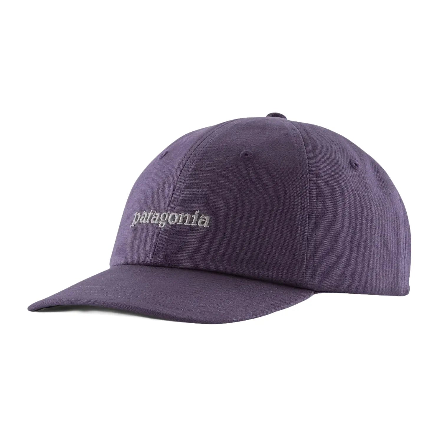 Patagonia Fitz Roy Icon Trad Cap in text logo & plummet purple, front view
