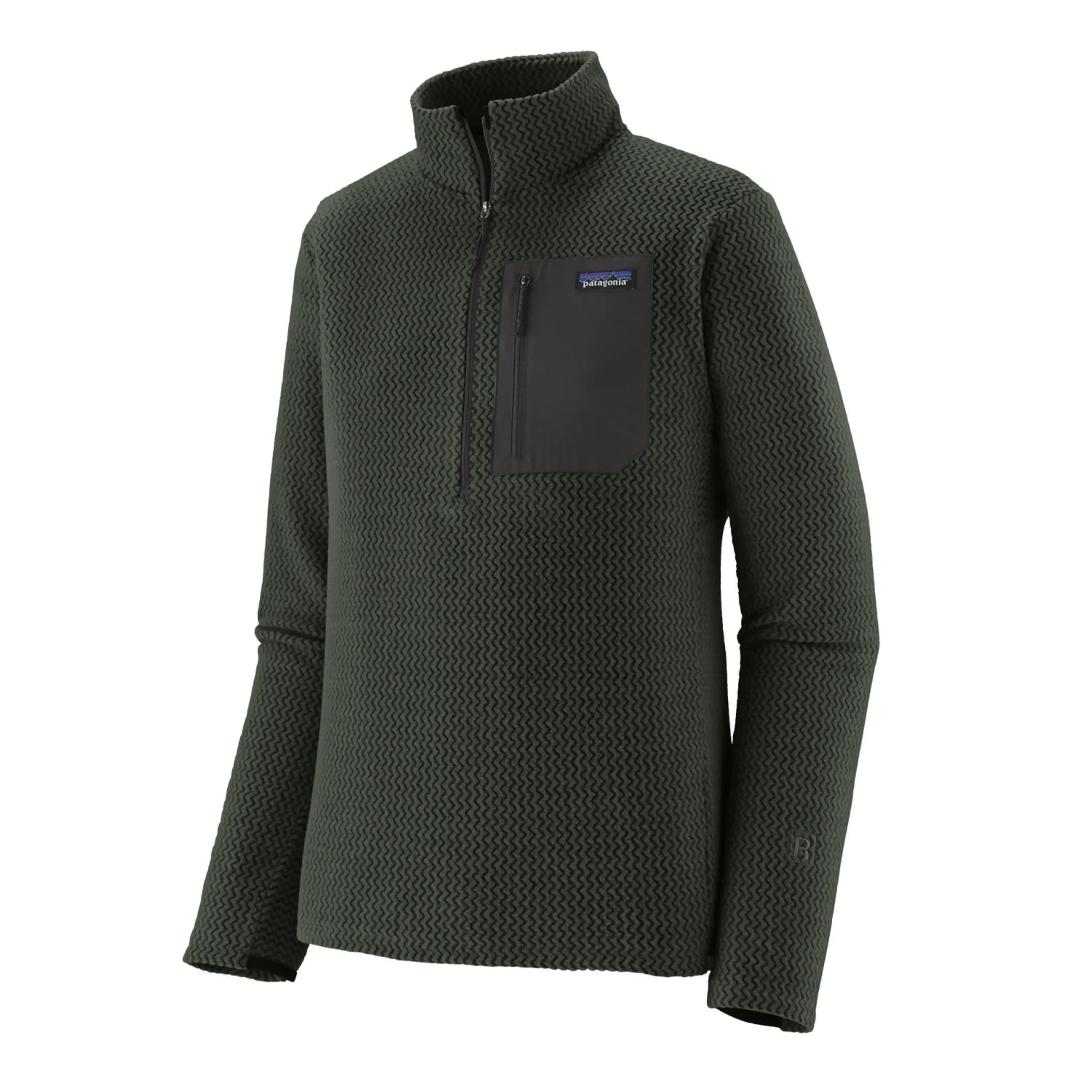 Patagonia Men's M's R1® Air Fleece Zip-Neck in old growth green, front view