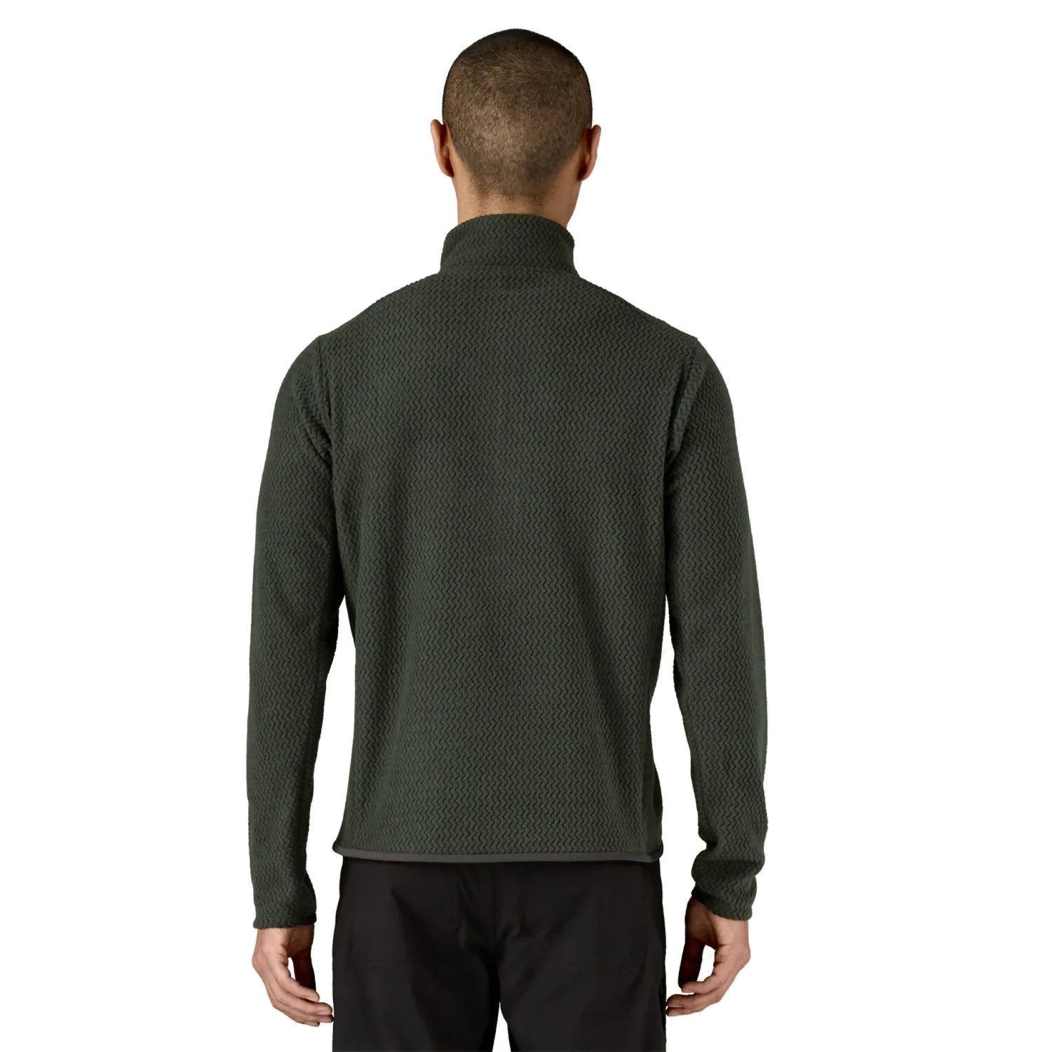 Patagonia Men's M's R1® Air Fleece Zip-Neck in old growth green, on model back view