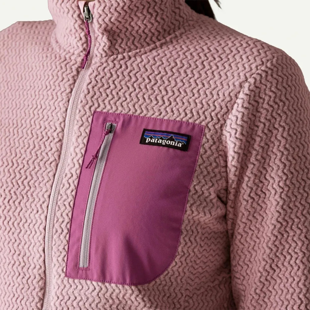 Patagonia Women's R1® Air Fleece Jacket in quiet violet, on model chest pocket view