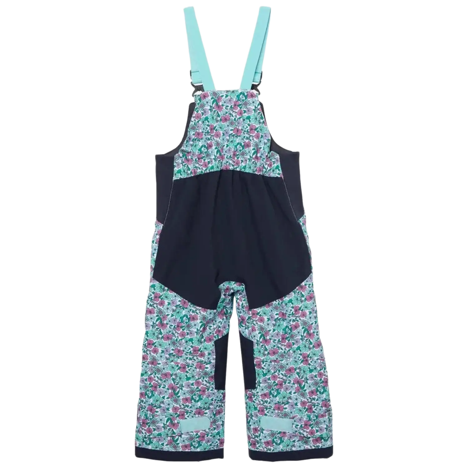 Helly Hansen Kid's Rider 2.0 Insulated Ski Bib in light cyan & floral, back view