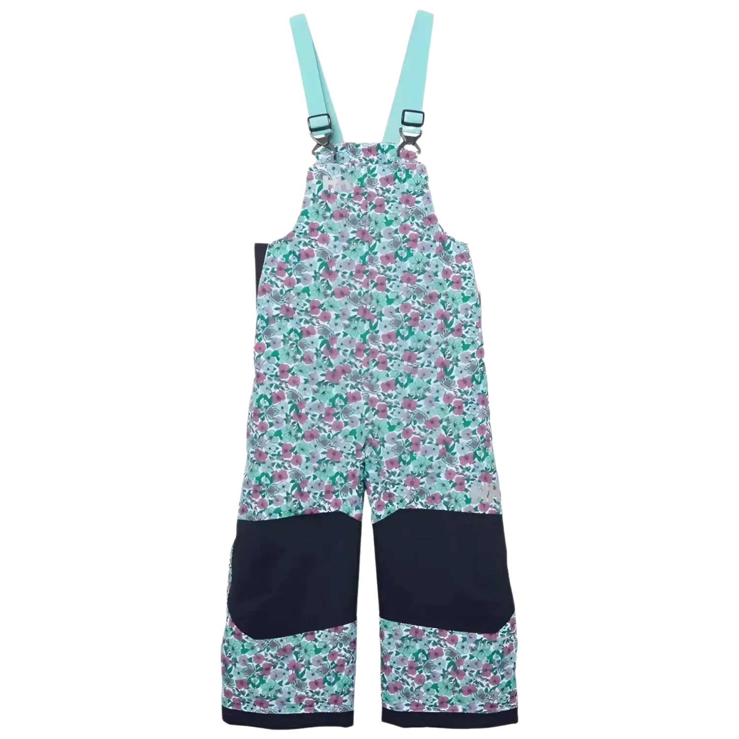 Helly Hansen Kid's Rider 2.0 Insulated Ski Bib in light cyan & floral, front view