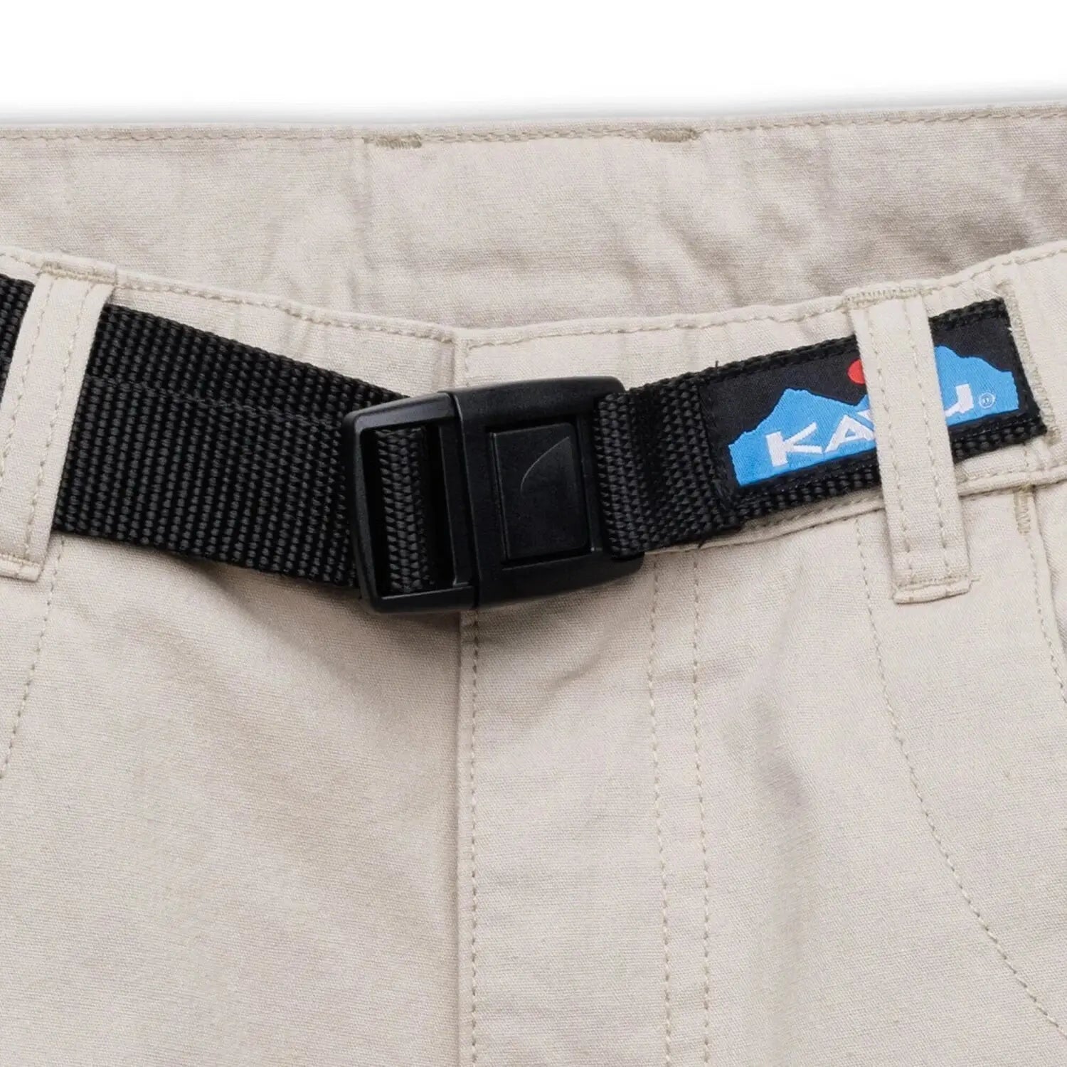 KAVU Men's Chilli Lite Short in fossil, belt detail view