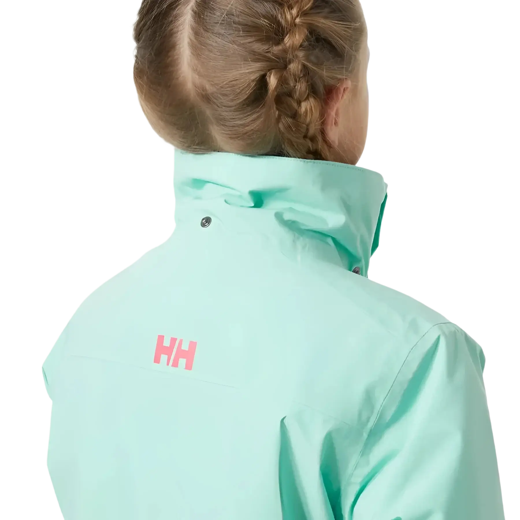 Helly Hansen Girl's Jewel Resort Ski Jacket in lagoon, removable hood view