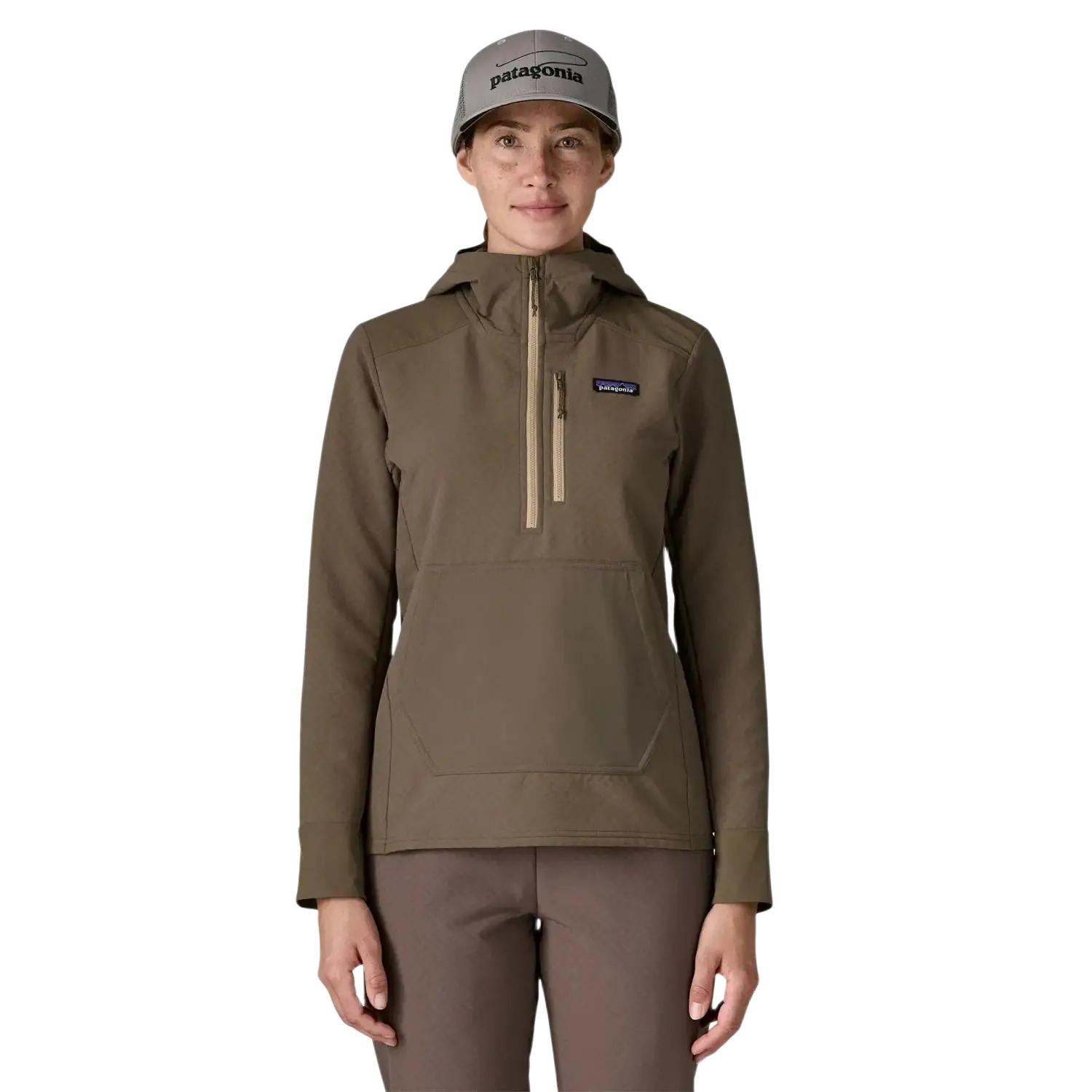Patagonia Women's R2® CrossStrata Jacket in marlow brown, on model front view
