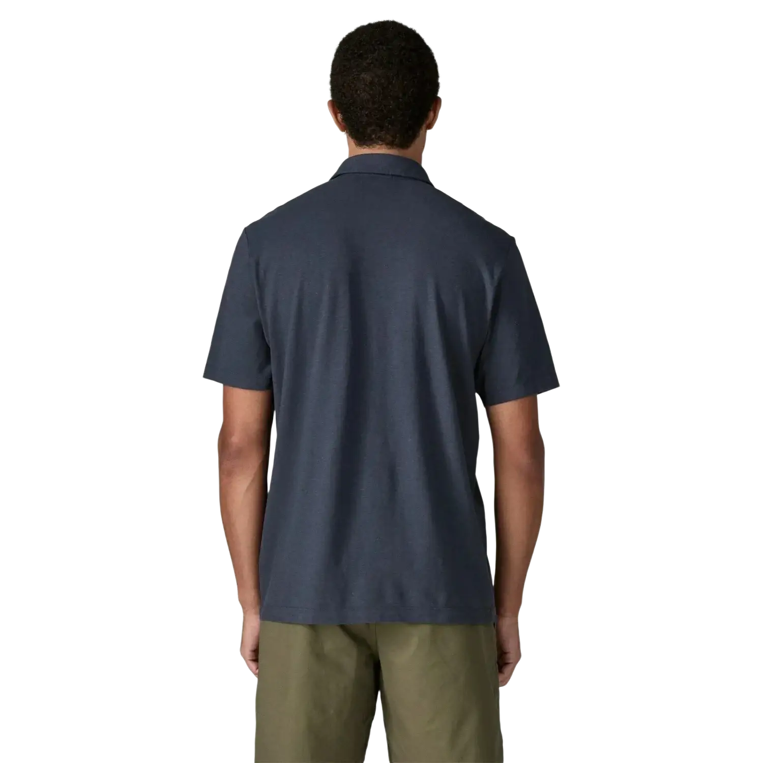 Patagonia Men's Trail Harbor Button-Down Knit Shirt in new navy, on model back view