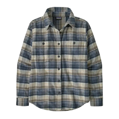 Patagonia Women's Fjord Flannel Shirt in river plaid & barnacle blue, flat front view