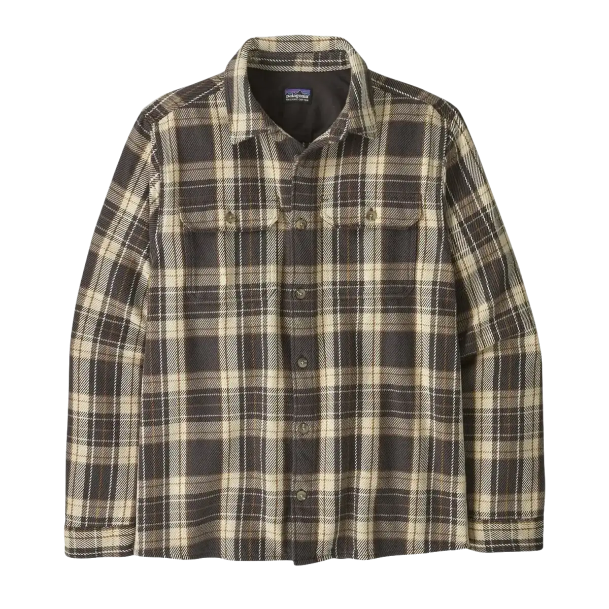 Patagonia Men's Fjord Loft Shirt in sculptor & ink black, flat front view