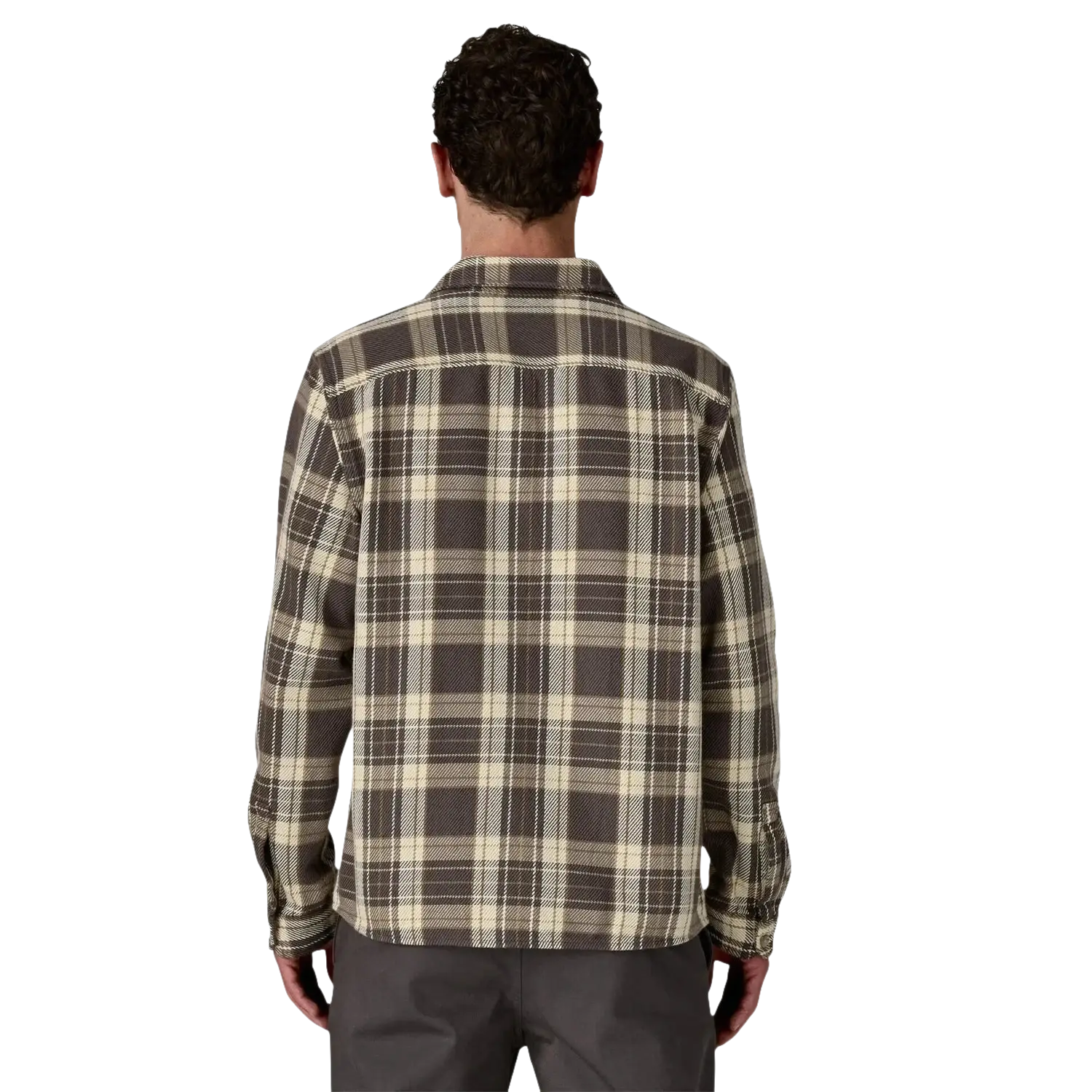 Patagonia Men's Fjord Loft Shirt in sculptor & ink black, on model back view