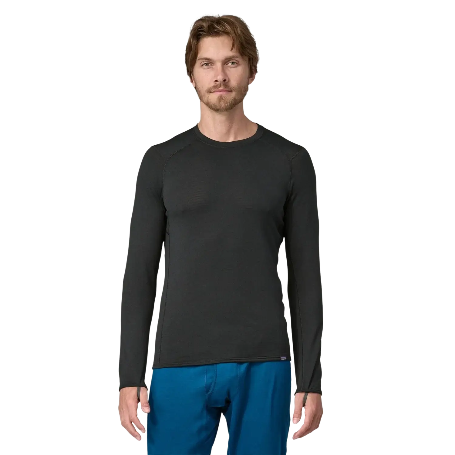 Patagonia Men's Capilene® Thermal Weight Crew in black, model front view