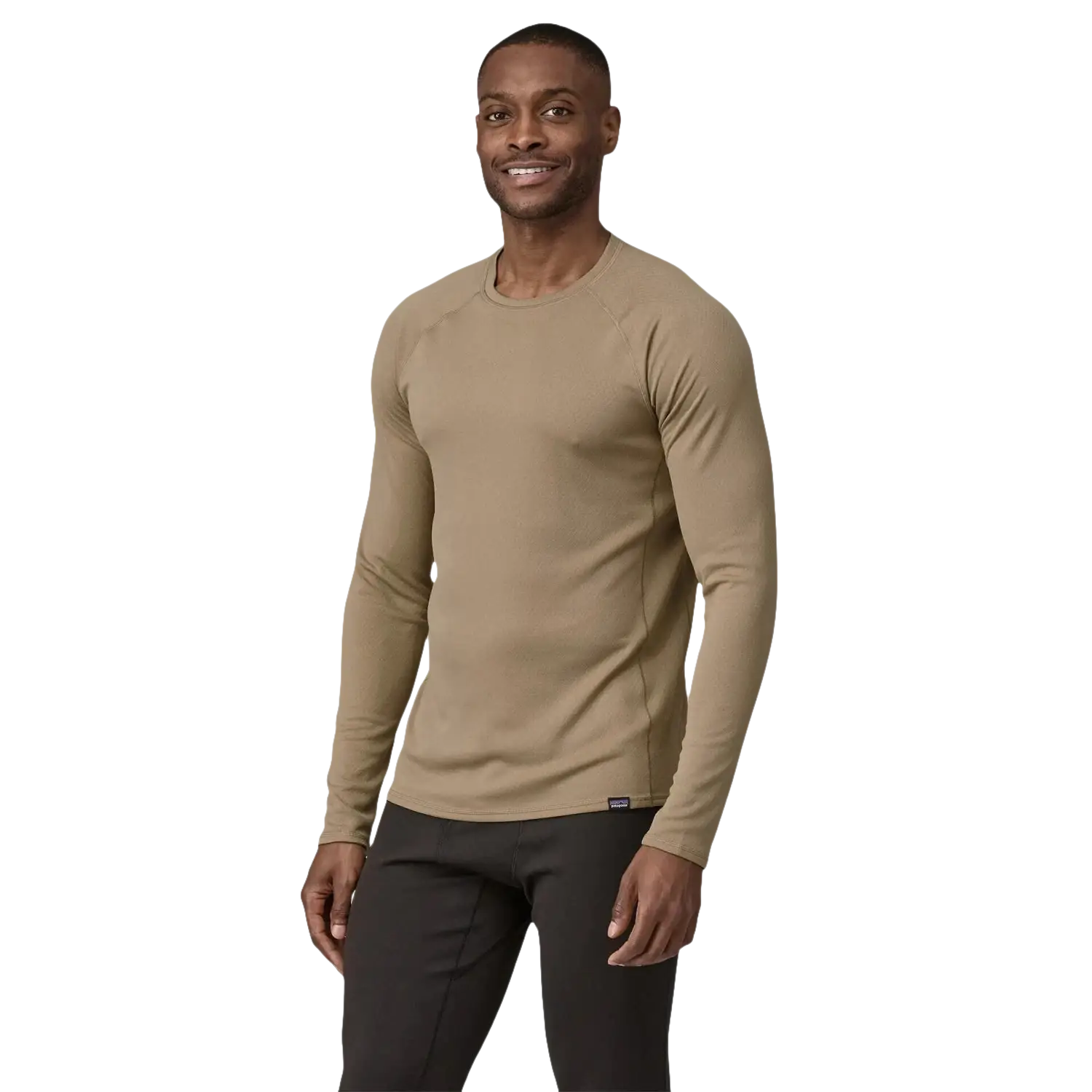 Patagonia Men's Capilene® Midweight Crew in seabird grey, on model front view