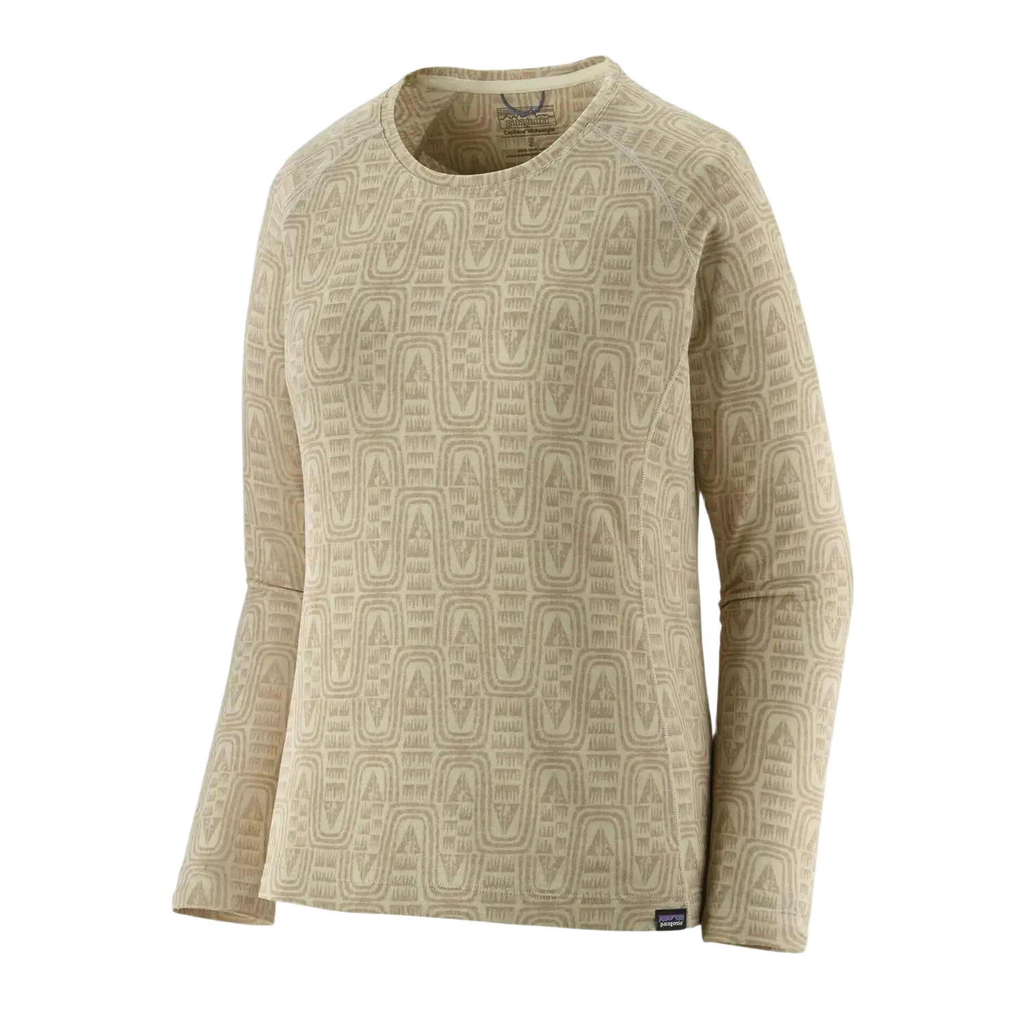 Patagonia Women's Capilene® Midweight Crewneck in flow & dyno white, on model front view