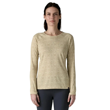 Patagonia Women's Capilene® Midweight Crewneck in flow & dyno white, on model front view