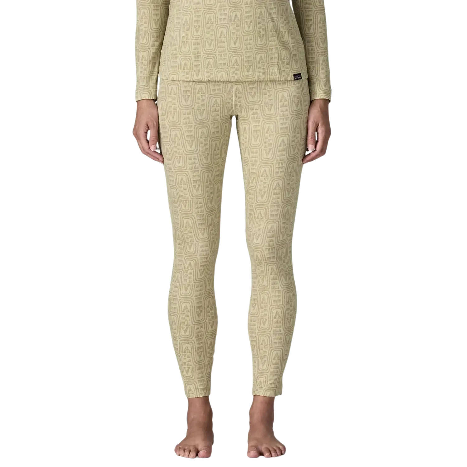 Patagonia Women's Capilene® Midweight Bottoms in flow & dyno white, on model front view