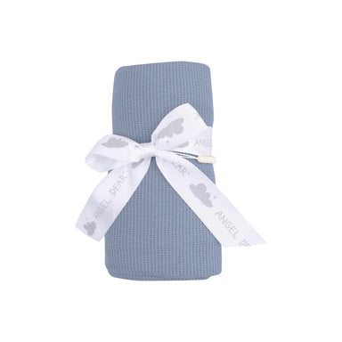 Angel Dear Baby Waffle Swaddle Blanket in blue blizzard, rolled up with bow