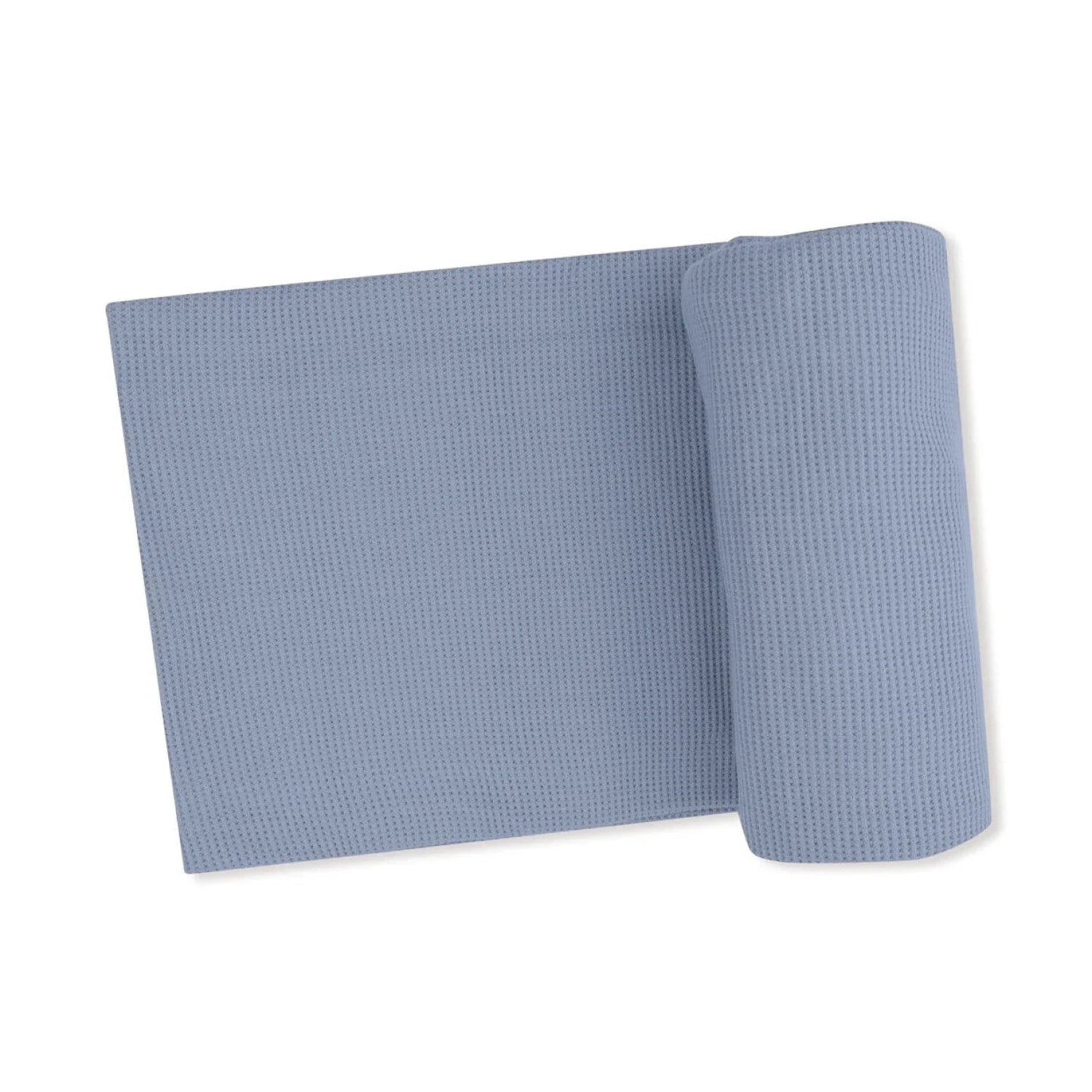 Angel Dear Baby Waffle Swaddle Blanket in blue blizzard, unrolled