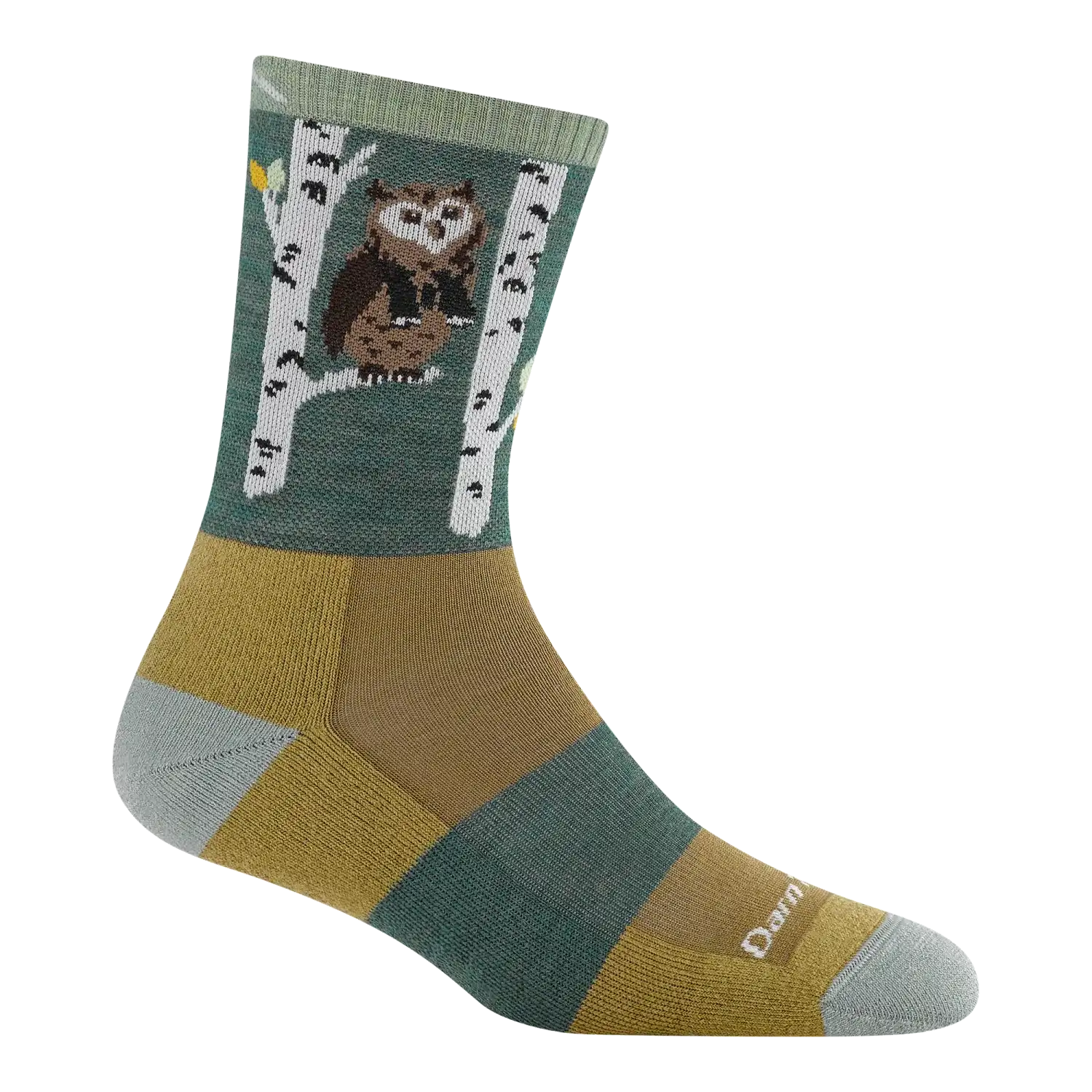 Darn Tough Women's Critter Club Micro Crew Lightweight Hiking Sock in owl green