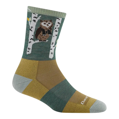 Darn Tough Women's Critter Club Micro Crew Lightweight Hiking Sock in owl green