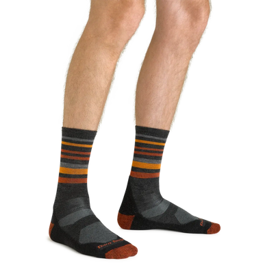 Darn Tough Men's Fastpack Micro Crew Lightweight Hiking Socks in charcoal, on model view