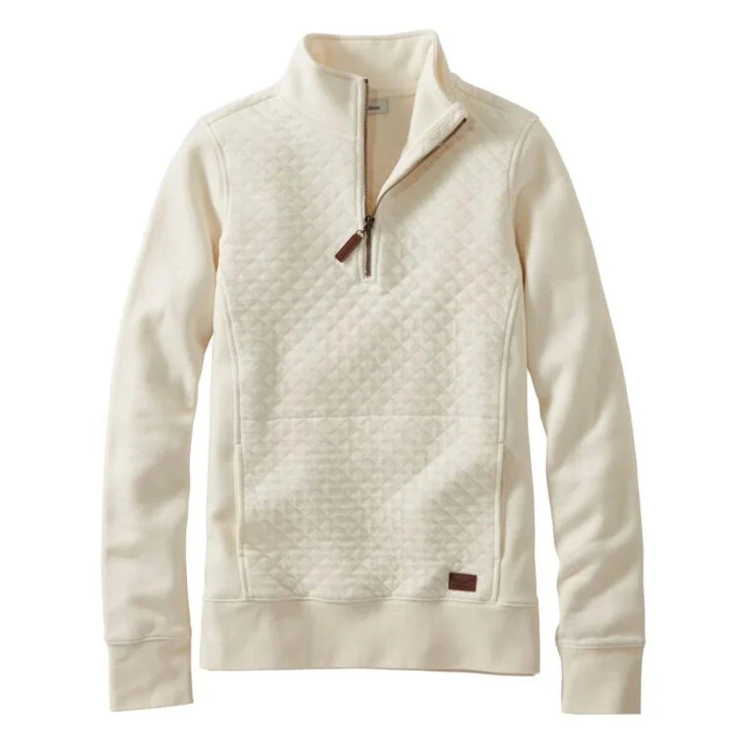 L.L. Bean Women's Quilted Quarter-Zip Pullover in cream, flat front