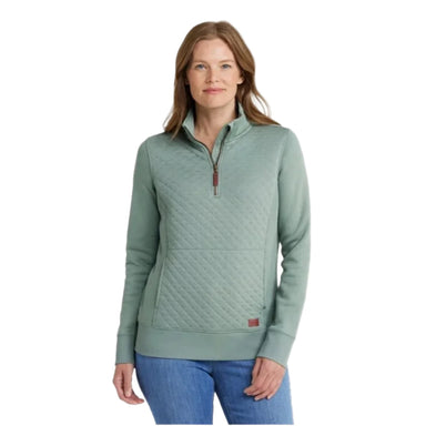 L.L. Bean Women's Quilted Quarter-Zip Pullover in sea green, on model front