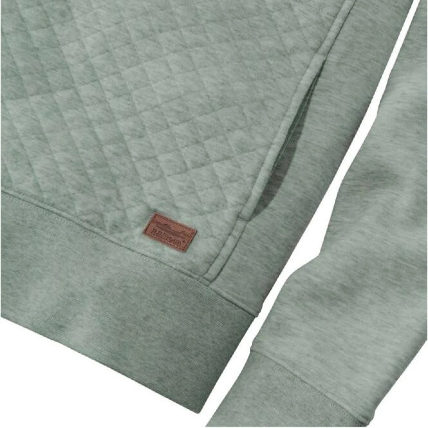 L.L. Bean Women's Quilted Quarter-Zip Pullover in sea green, hem logo detail