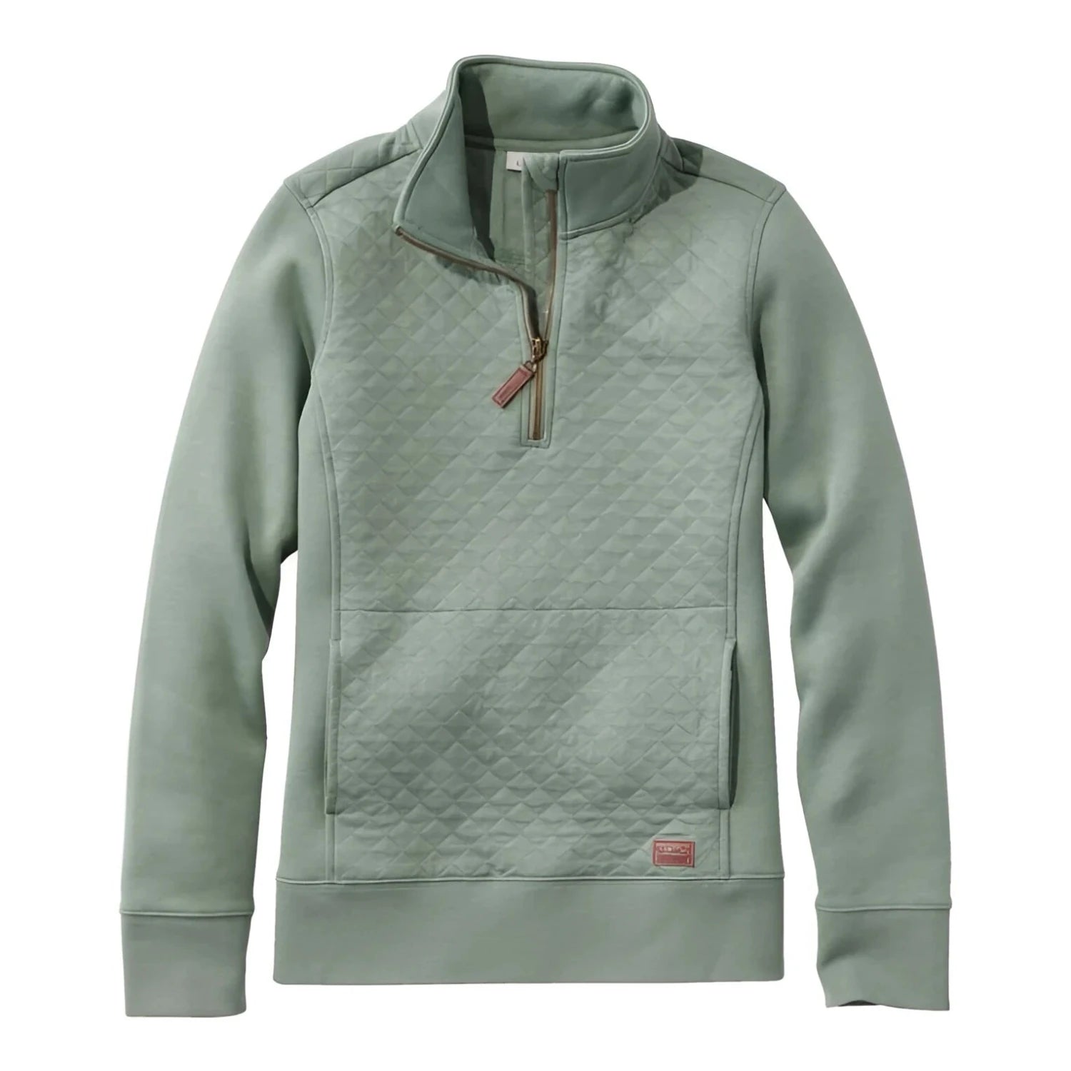L.L. Bean Women's Quilted Quarter-Zip Pullover in sea green, flat front view