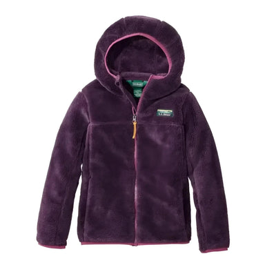 L.L. Bean Kid's Hi-Pile Fleece Hoodie in eggplant, flat front view