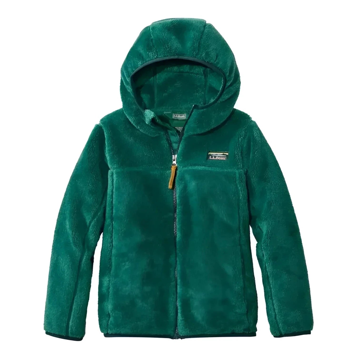 L.L. Bean Kid's Hi-Pile Fleece Hoodie in antique green, flat front view